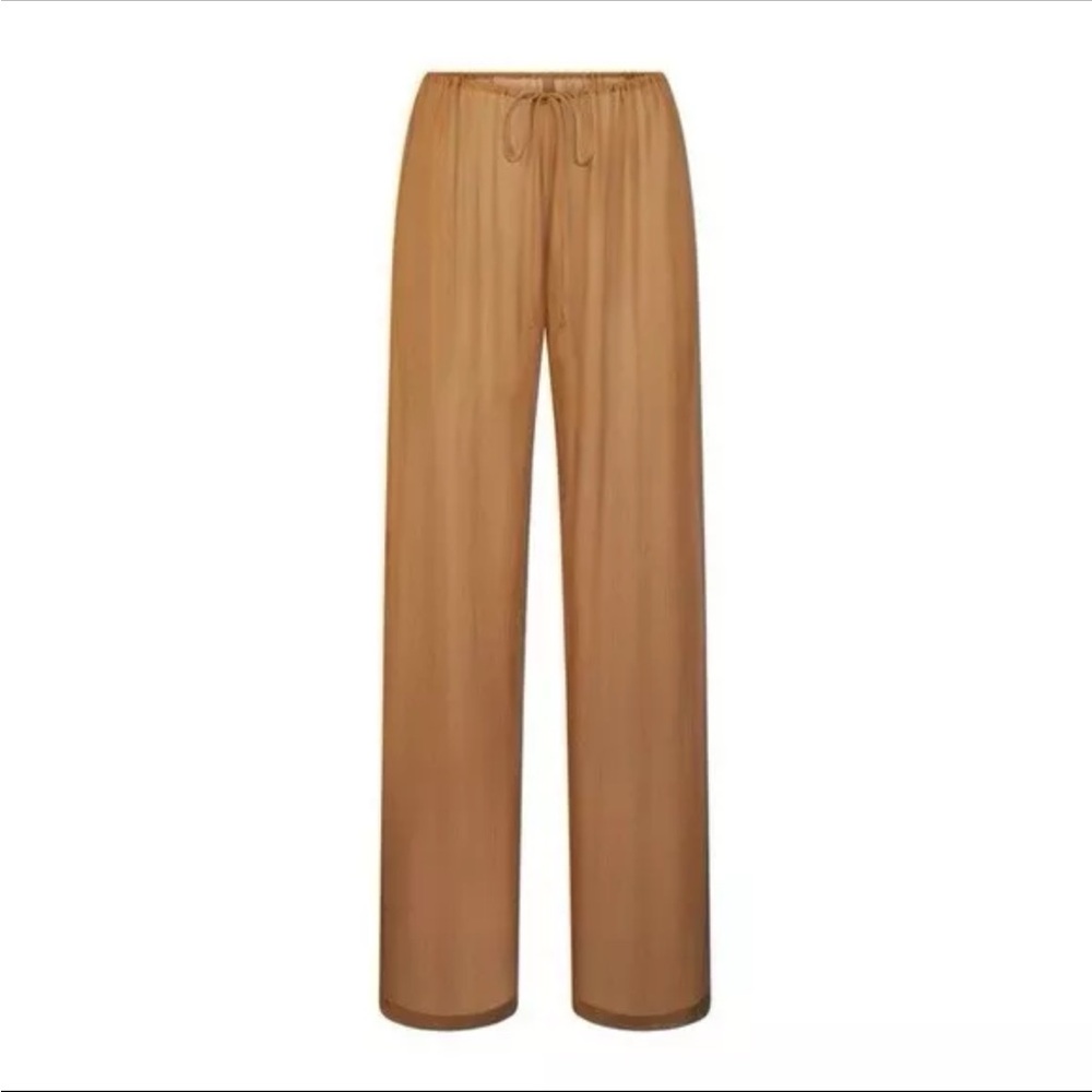 NWT SKIMS Crinkle Pants 100% Silk Ochre Drawstring Pants SZ XXS